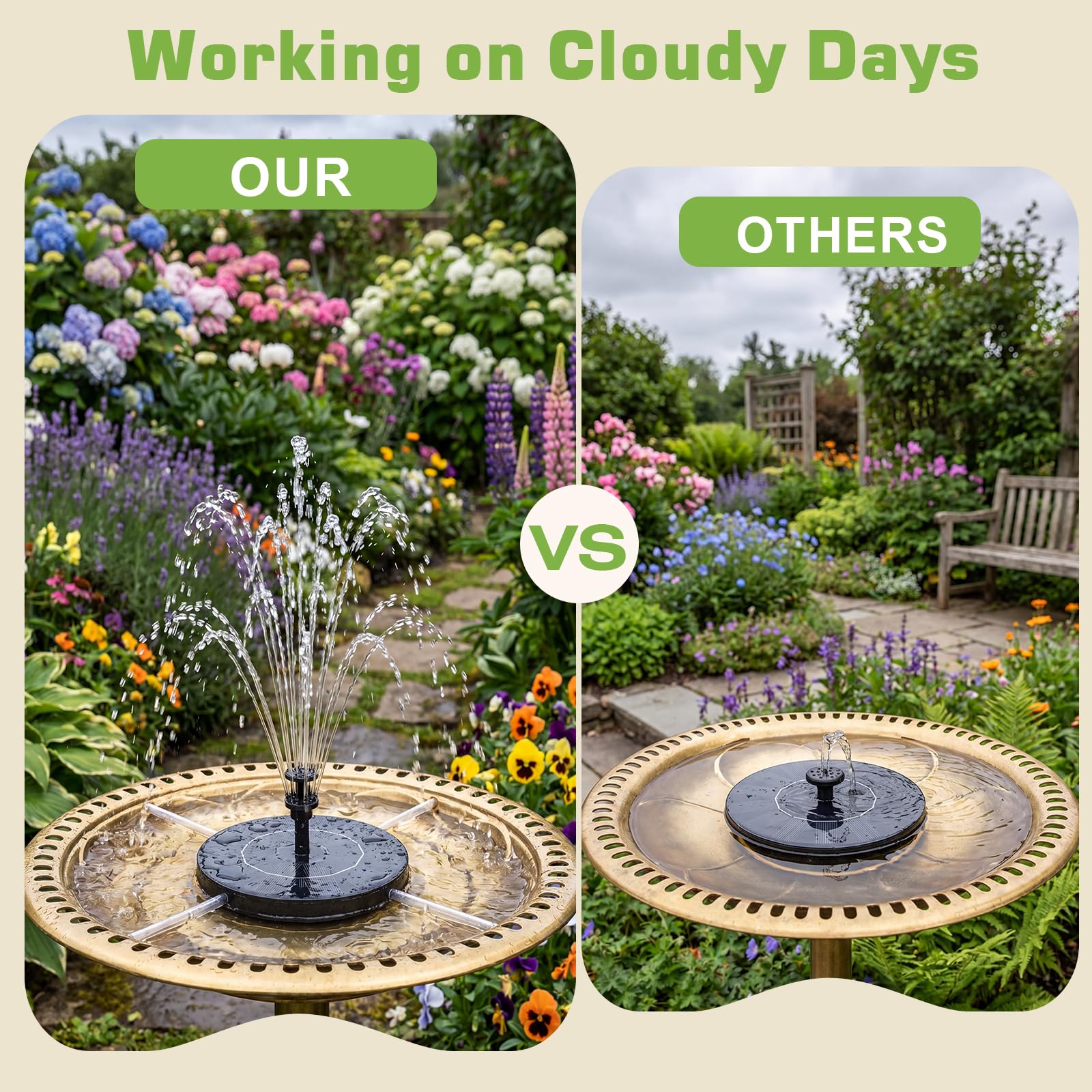 AISITIN Solar Fountain with water spraying in different styles