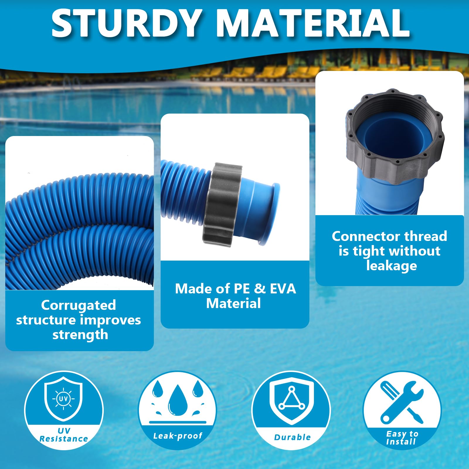 AISunGoo pool hoses with screw on nuts for easy installation