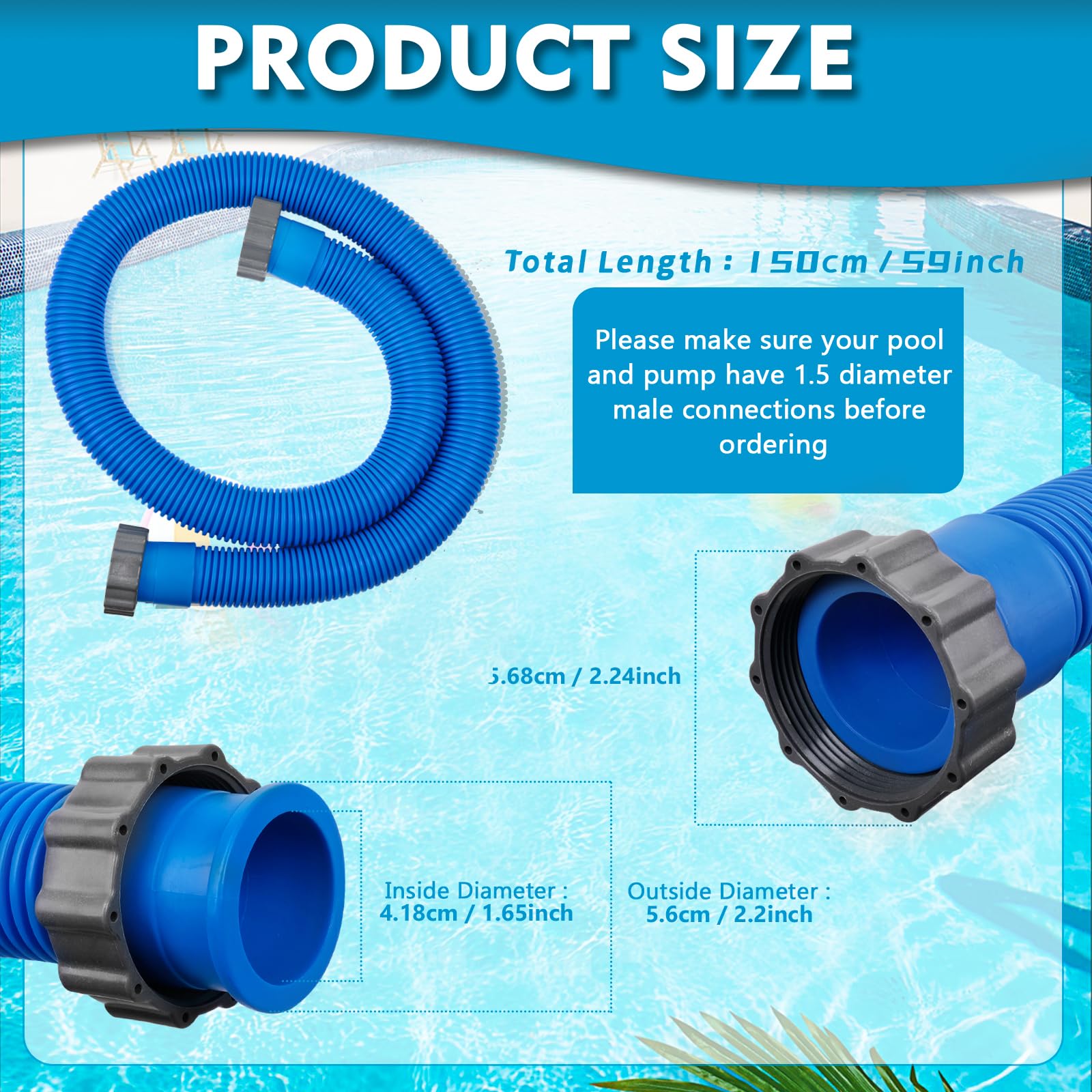 AISunGoo Pool Pump Replacement Hose 59 inches long blue