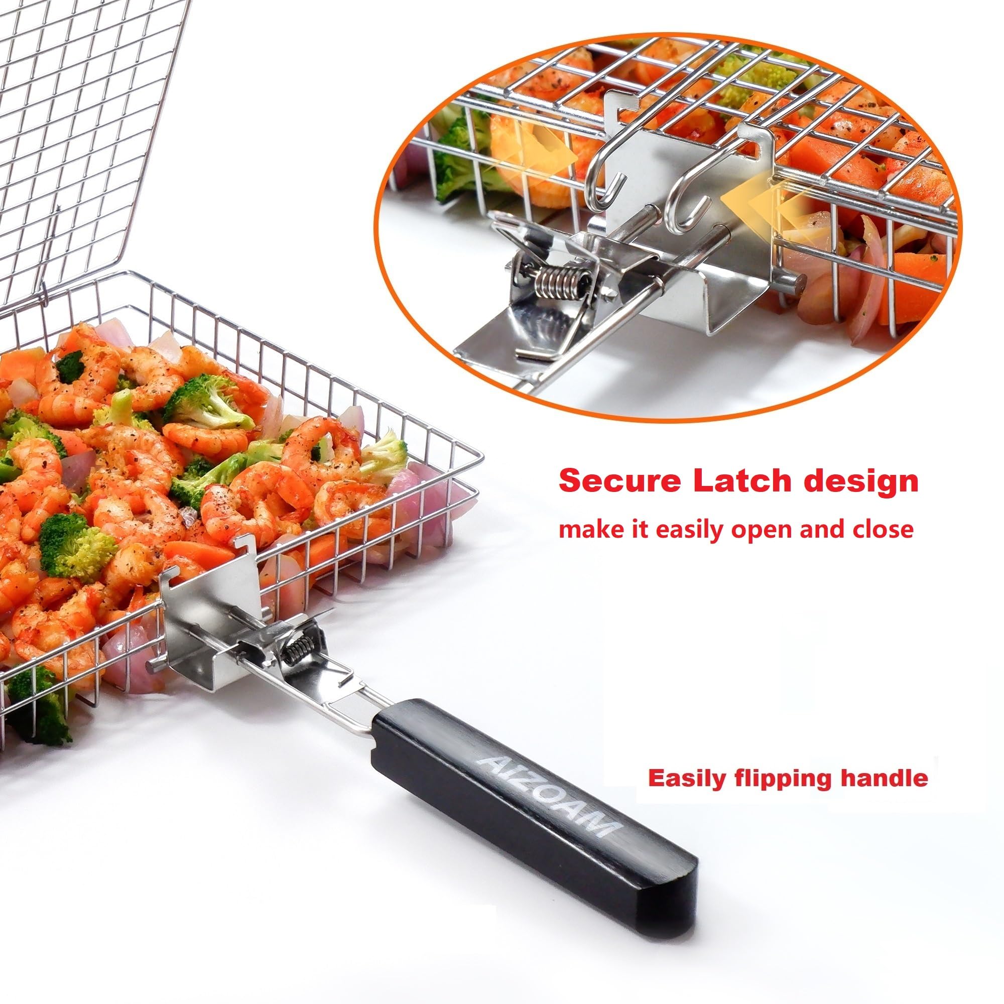 AIZOAM Grill Basket with vegetables grilling inside