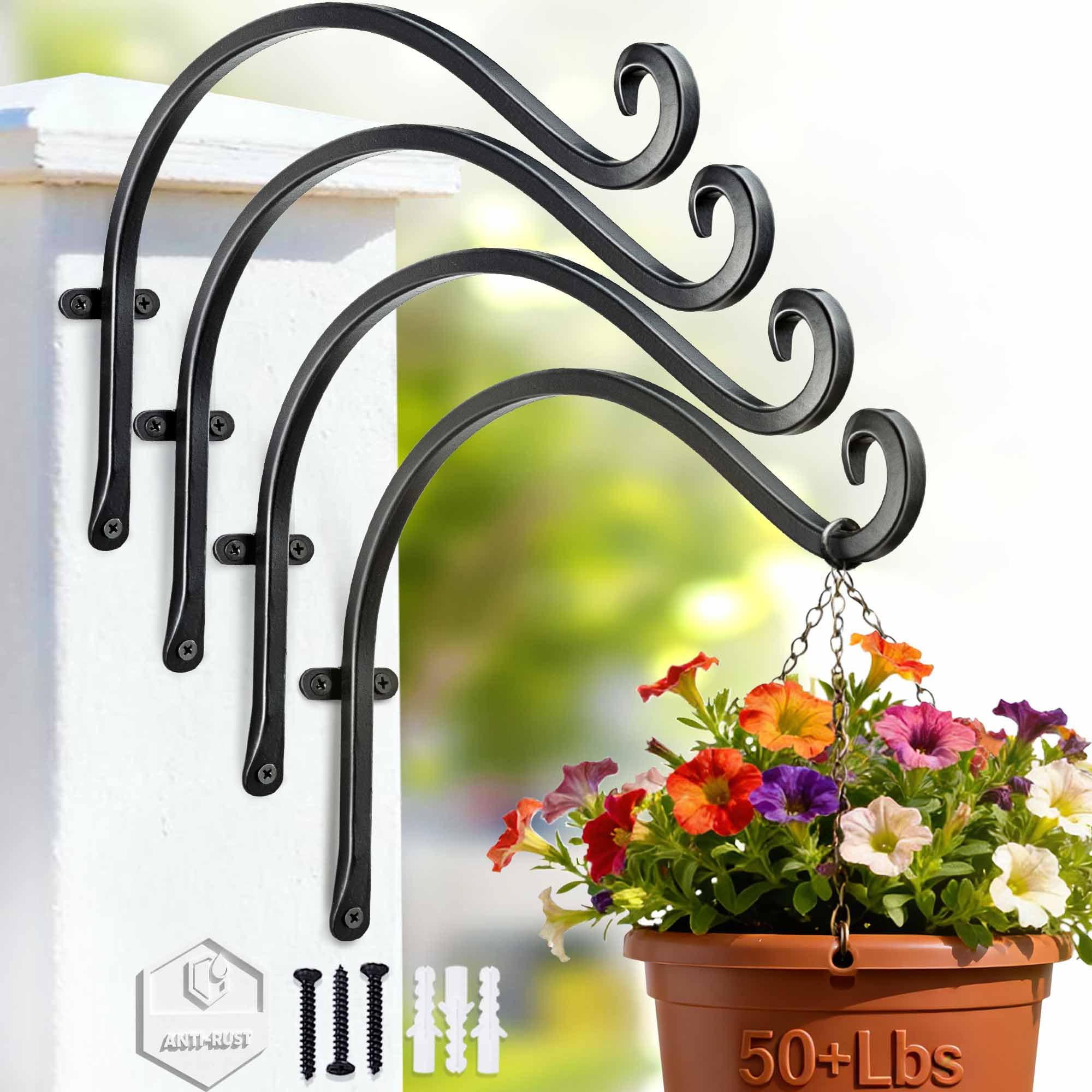 AJART 12-inch heavy duty plant hanger black bracket front view