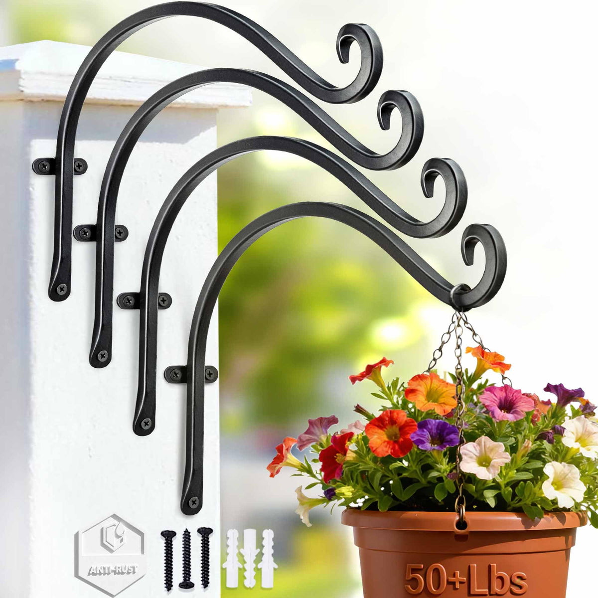AJART 12-inch heavy duty plant hanger black bracket front view