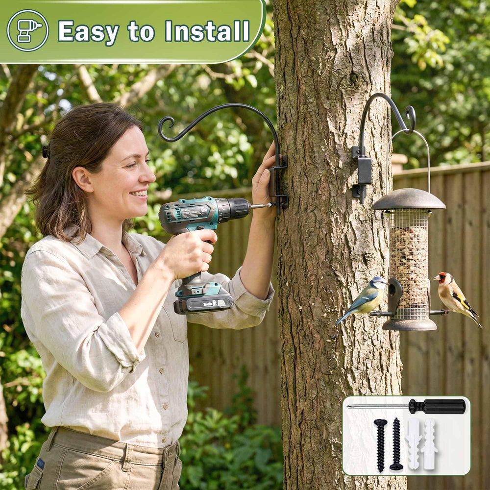 AJART bird feeder hanger with wind chimes in a garden setting