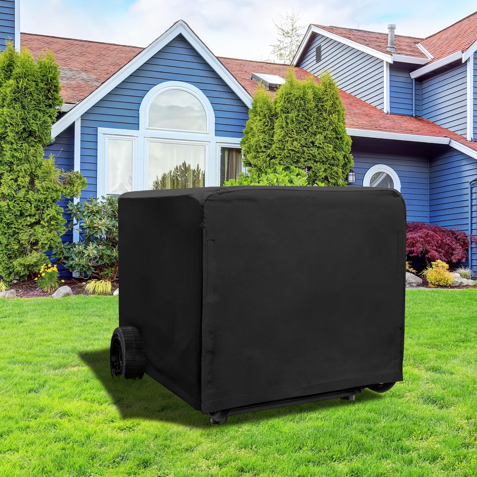 AKEfit cover displayed in outdoor setting protecting generator