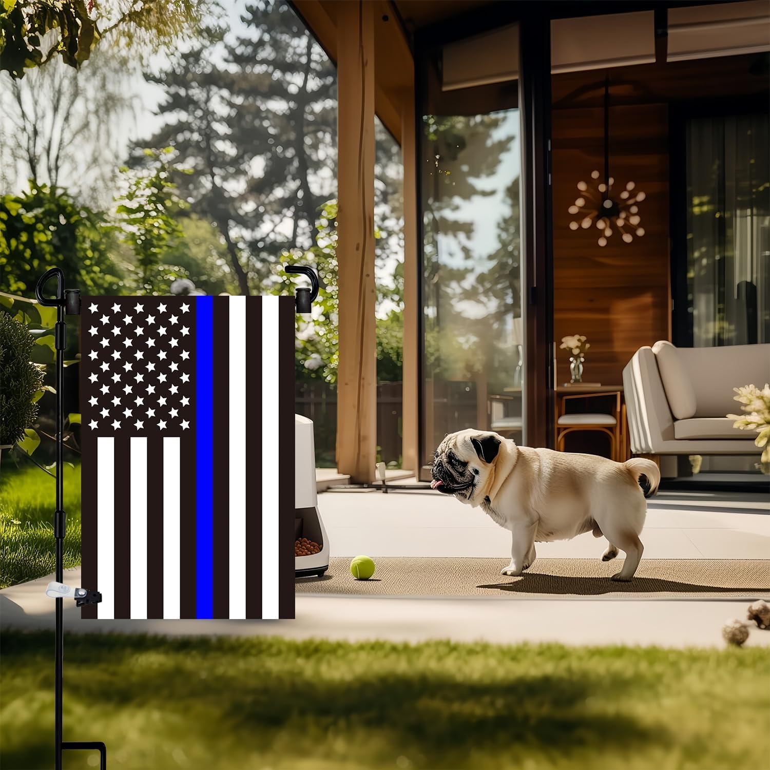 Akeydeco garden flag stand with windproof clips attached