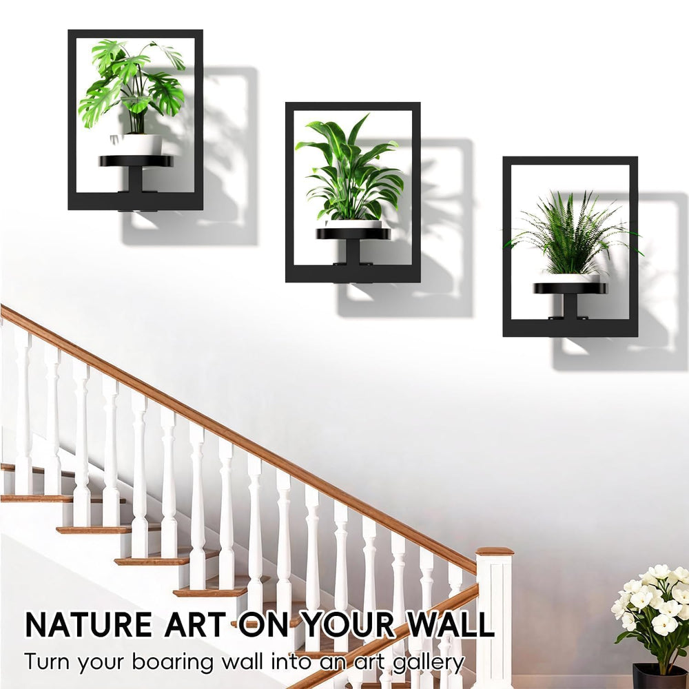 ALACOO Wall Plant Stand, Grey, with hanging plants displayed