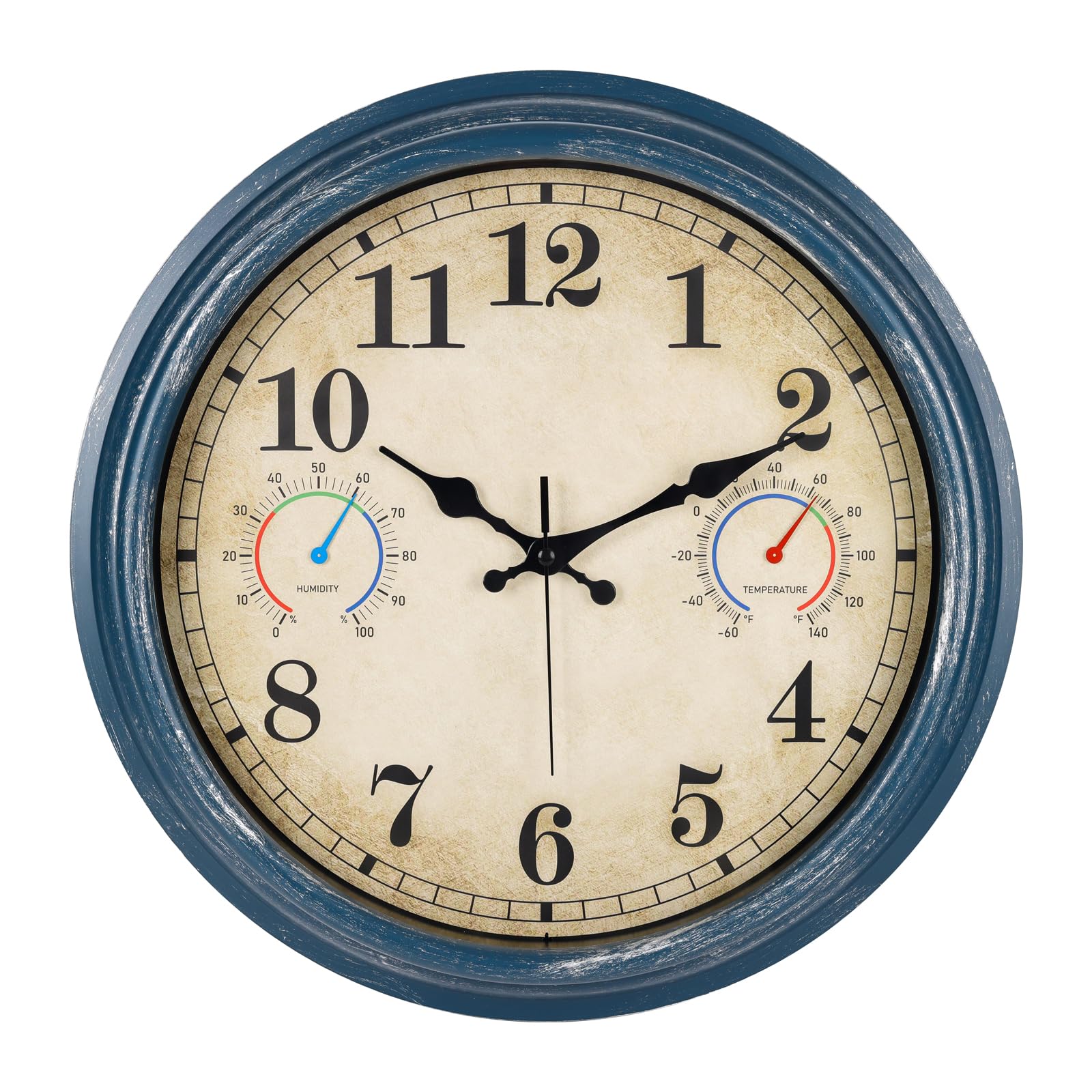 Alarllok 16-Inch outdoor clock front view with blue rustic design