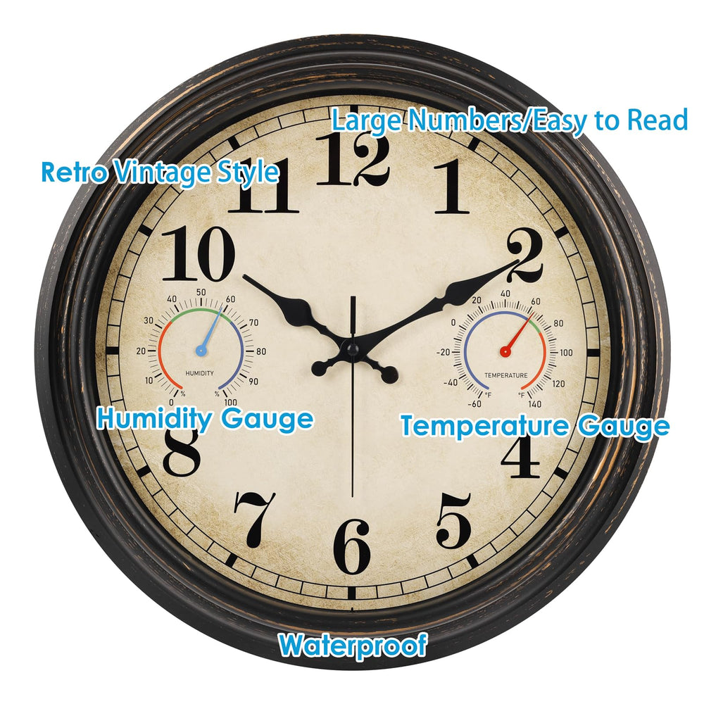 Alarllok outdoor clock displaying temperature and humidity readings