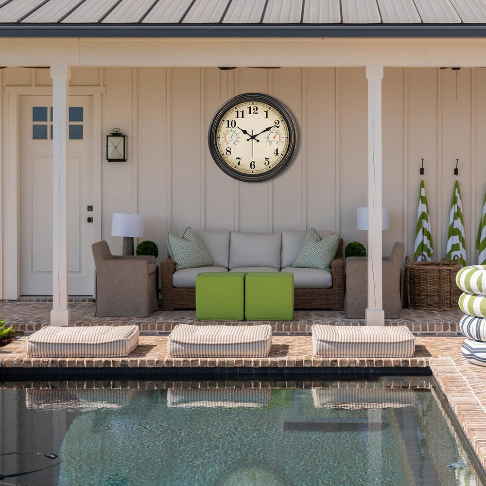 Alarllok outdoor clock mounted on a garden wall