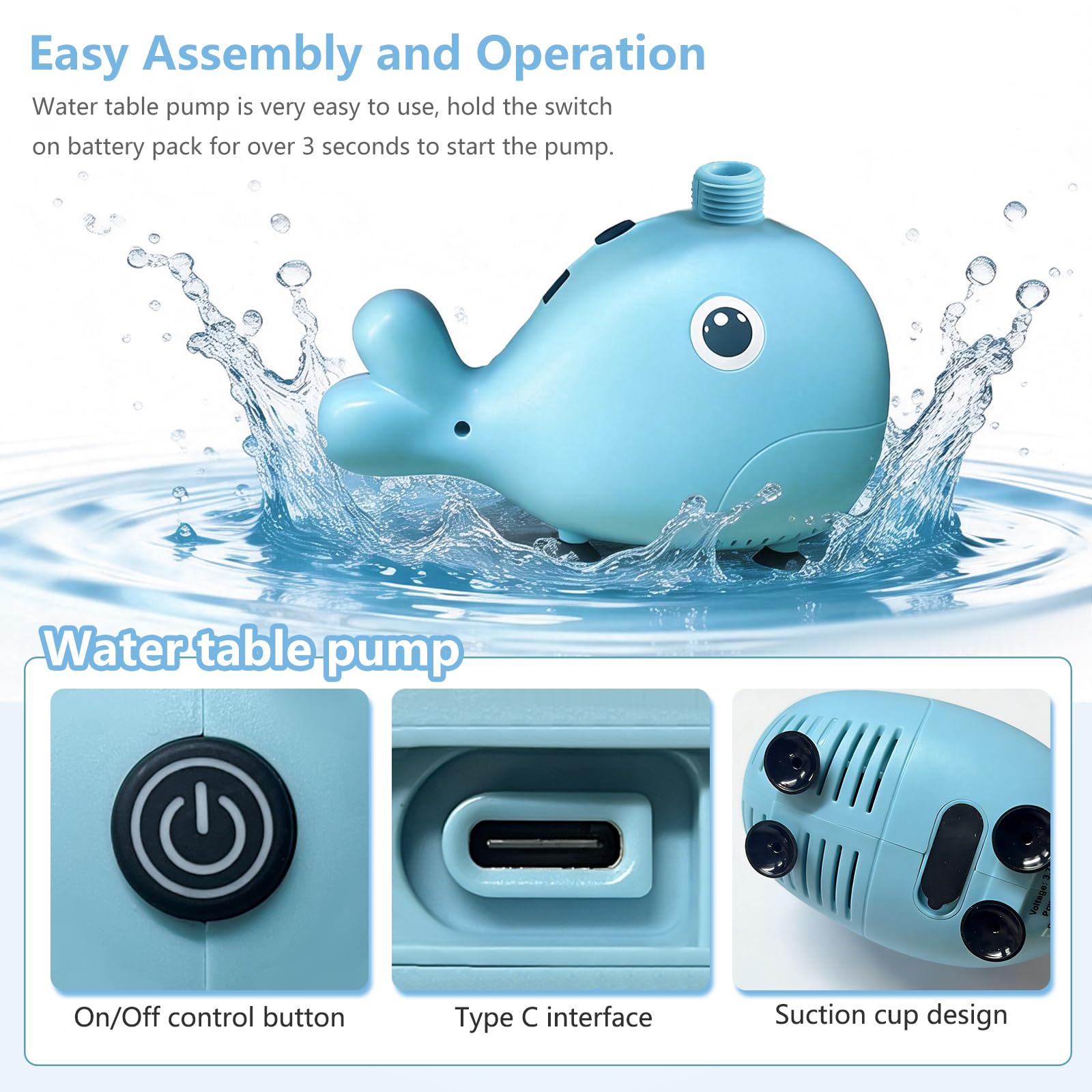 Alickwang Water Table Pump demonstrating adjustable spray modes