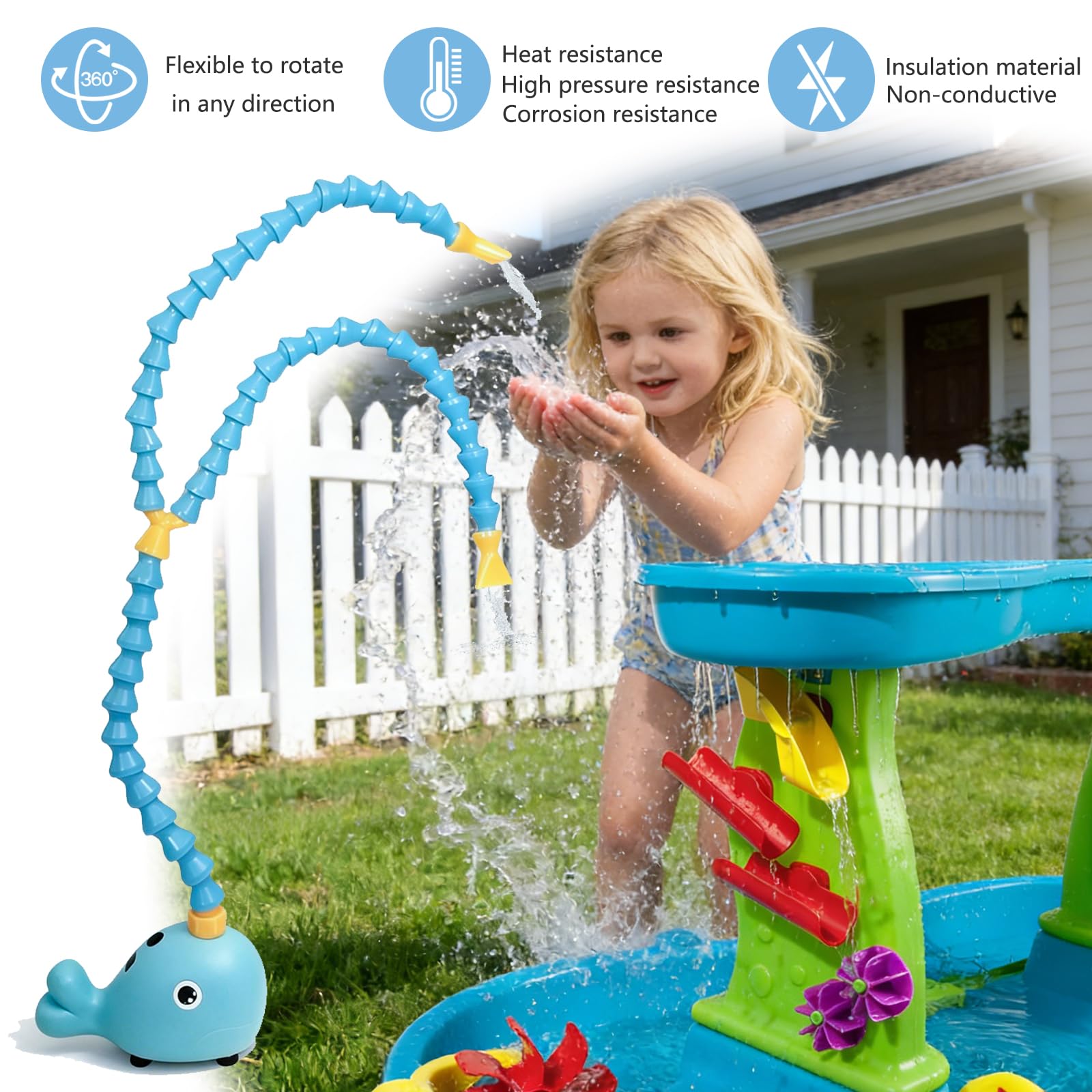 Alickwang Water Table Pump next to various outdoor toys