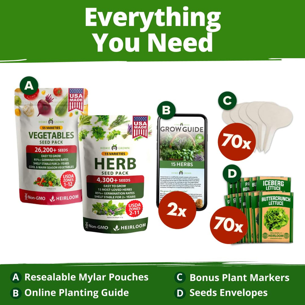 All 70 seed varieties included in the kit