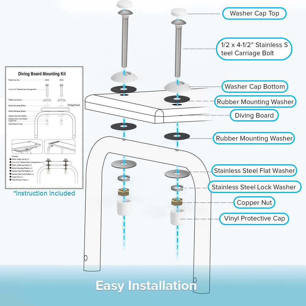 All components of ArcViar Diving Board Bolt Kit neatly arranged