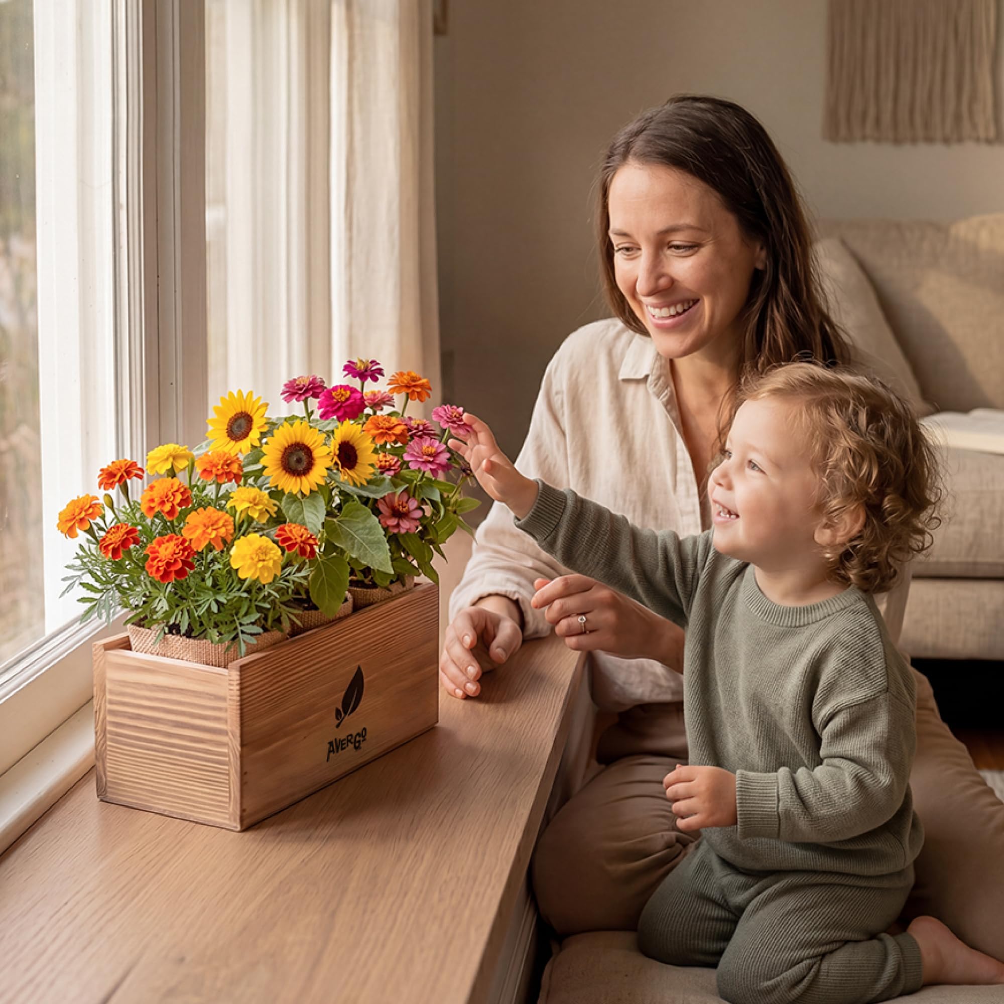 All components of AVERGO flower seeds growing kit on display