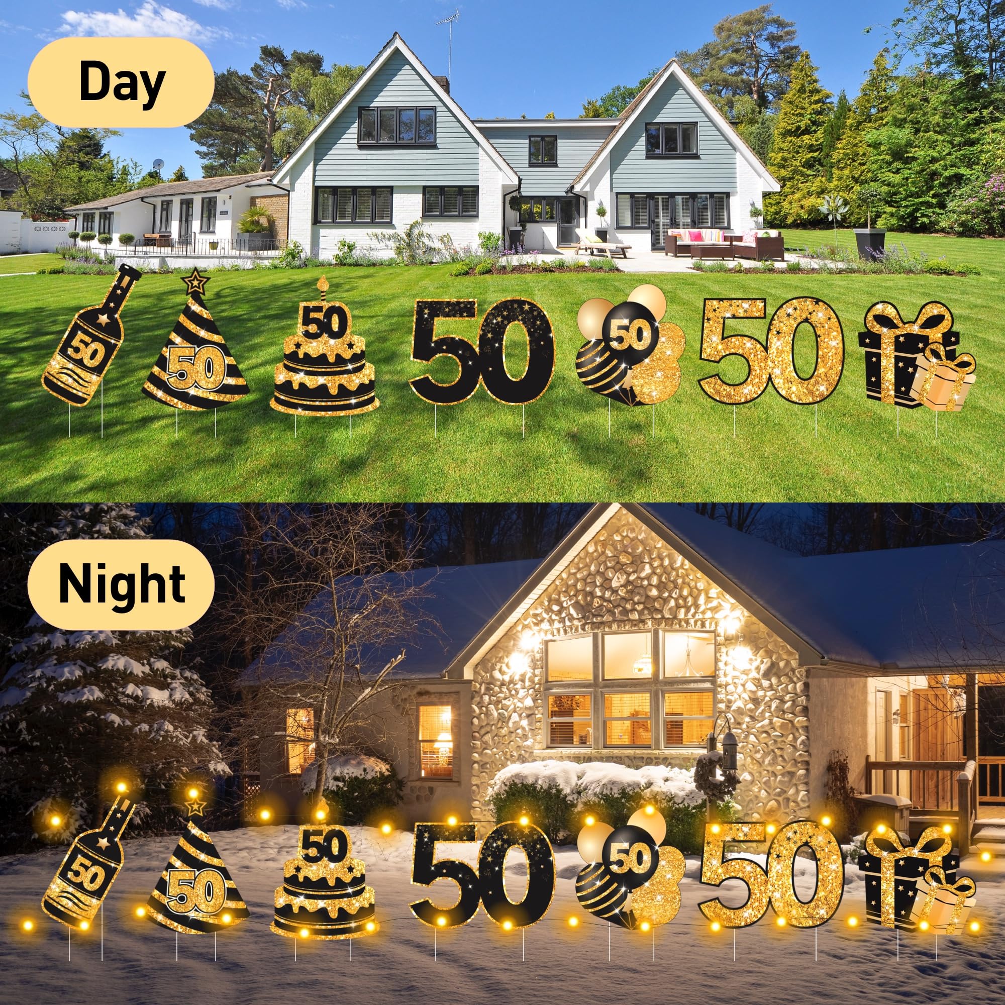 All components of ComboJoy 50th birthday decorations laid out