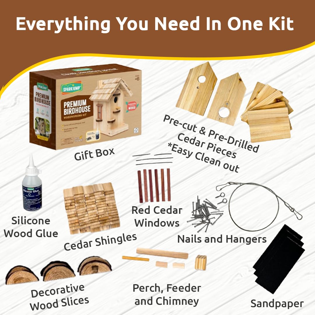 All components of SparkJump Birdhouse Kit laid out