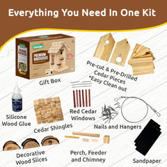 All components of SparkJump Birdhouse Kit laid out