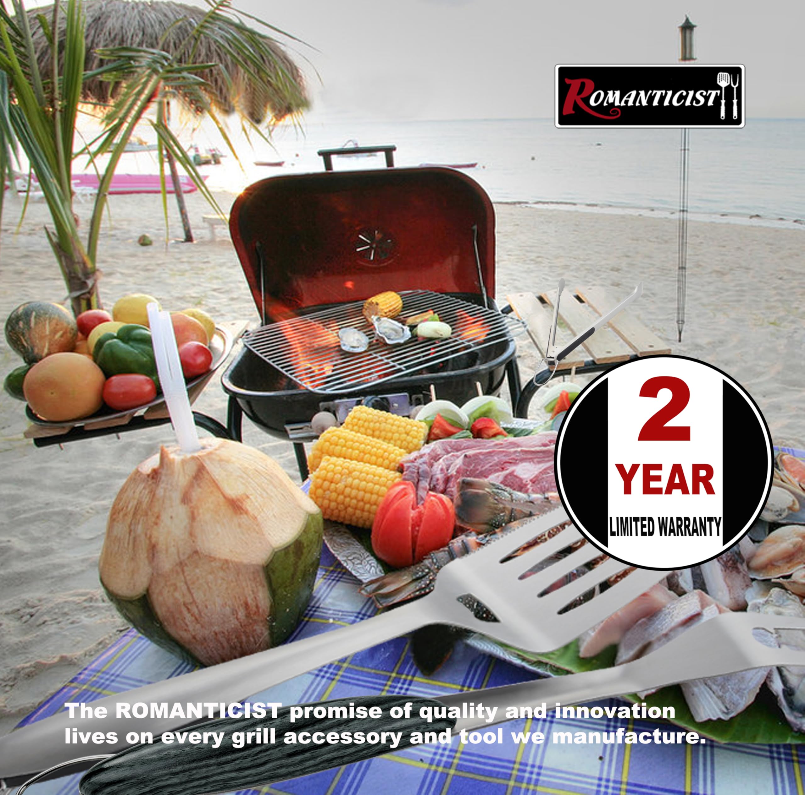 All four pieces of ROMANTICIST grill tools displayed together