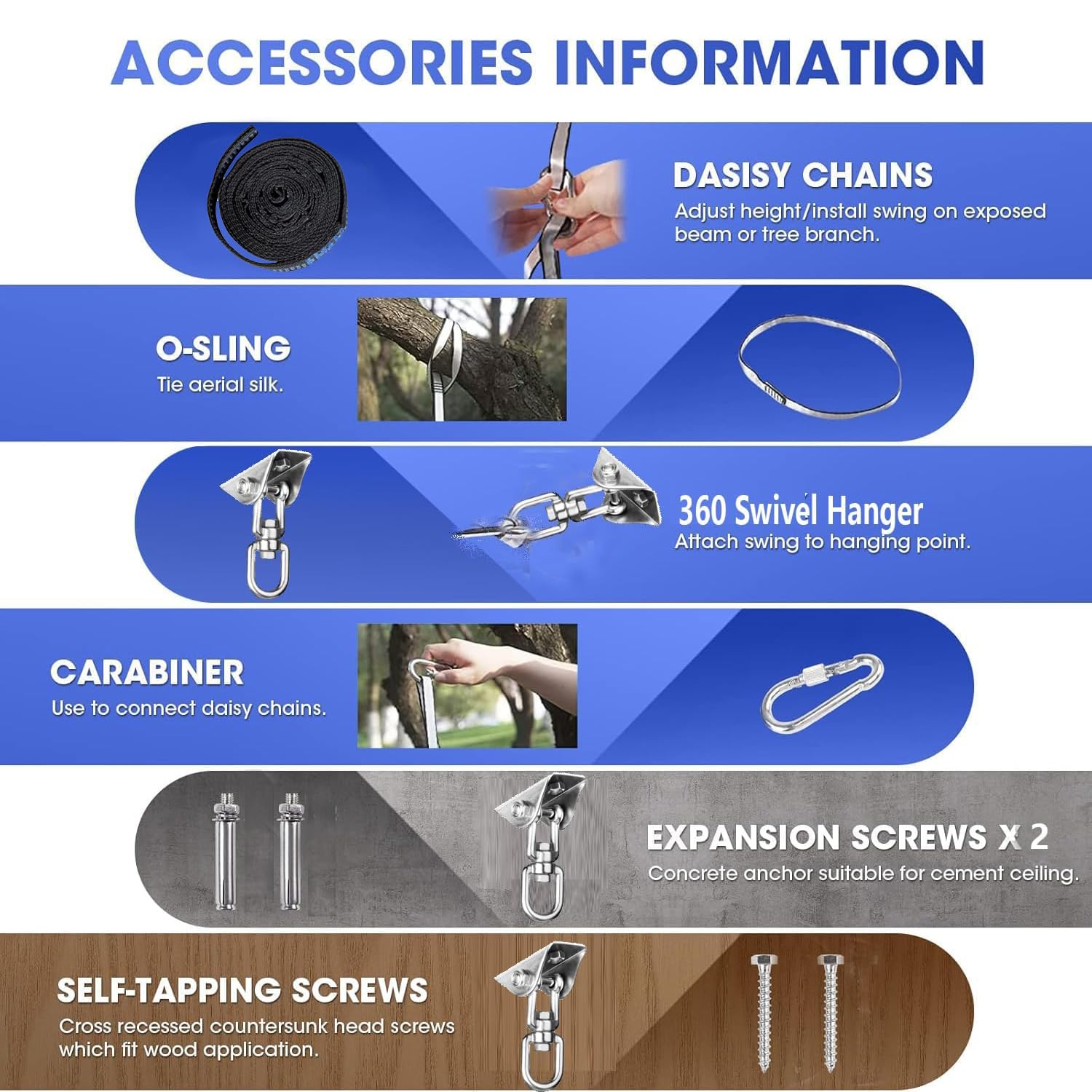 All included accessories for Aokitec Sensory Swing