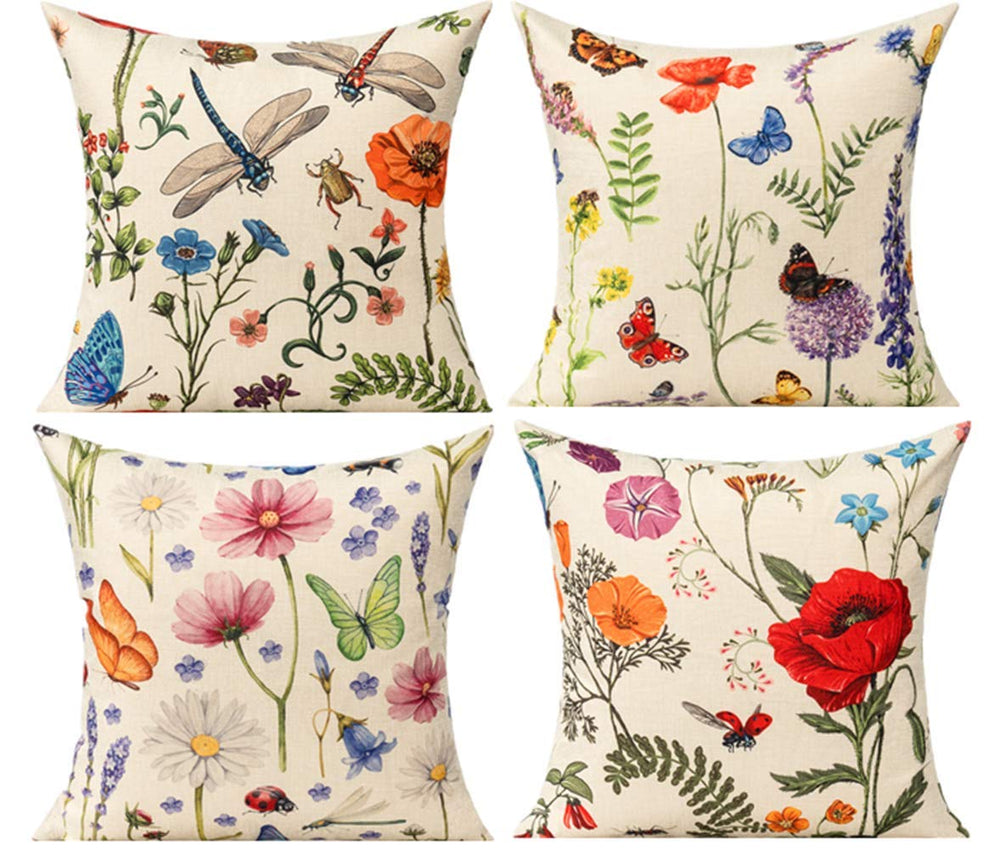 All Smiles Outdoor Patio Throw Pillow Covers 18x18 set of 4 with floral designs