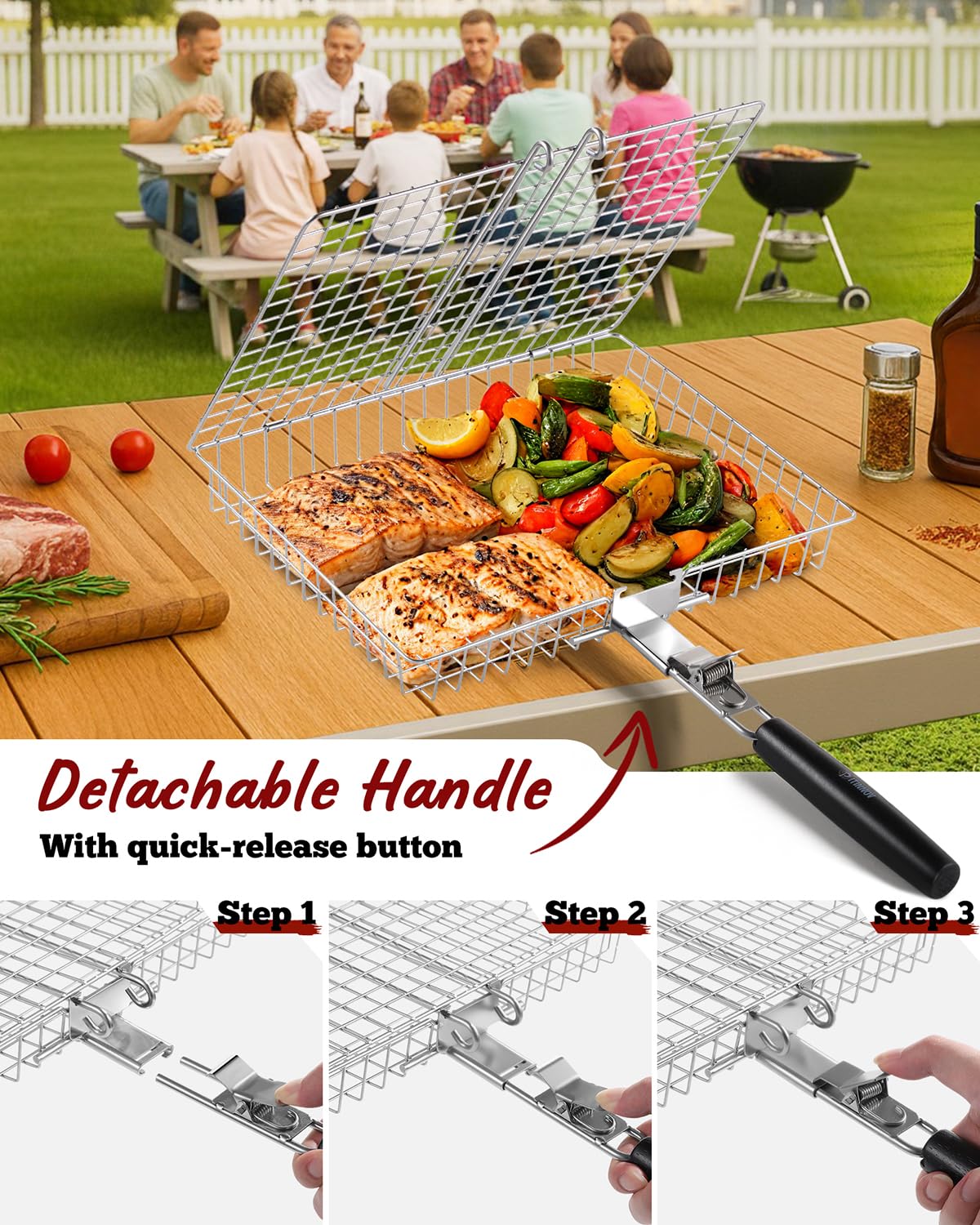 All three grill baskets arranged for display