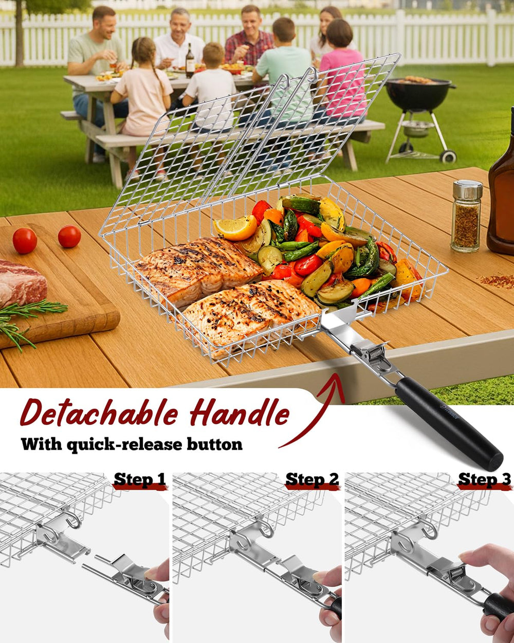 All three grill baskets arranged for display