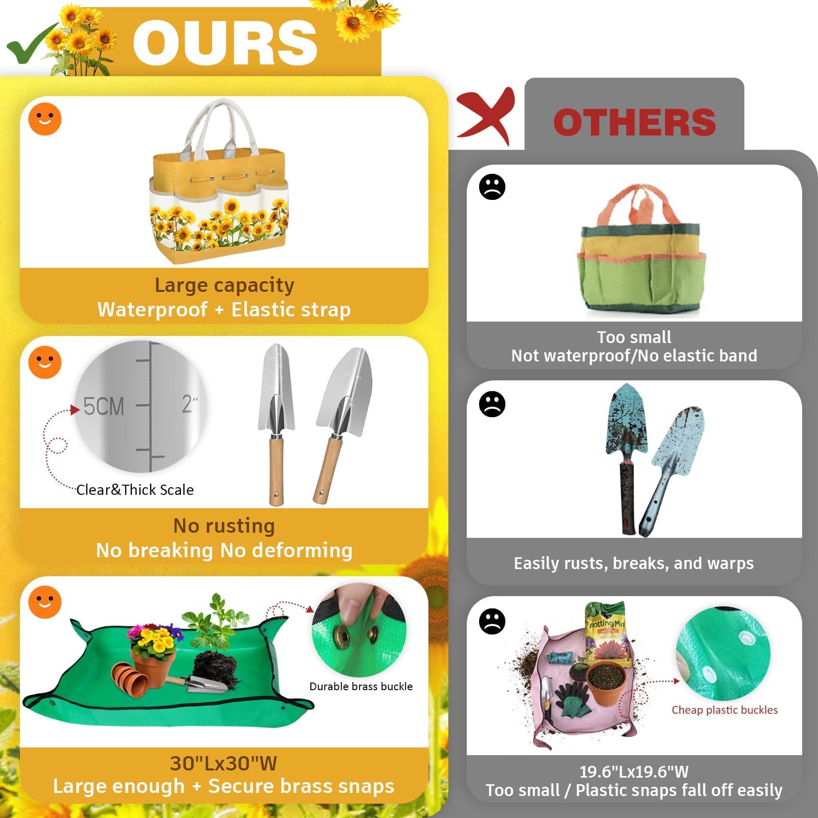 All tools included in OUREST gardening set laid out on a table