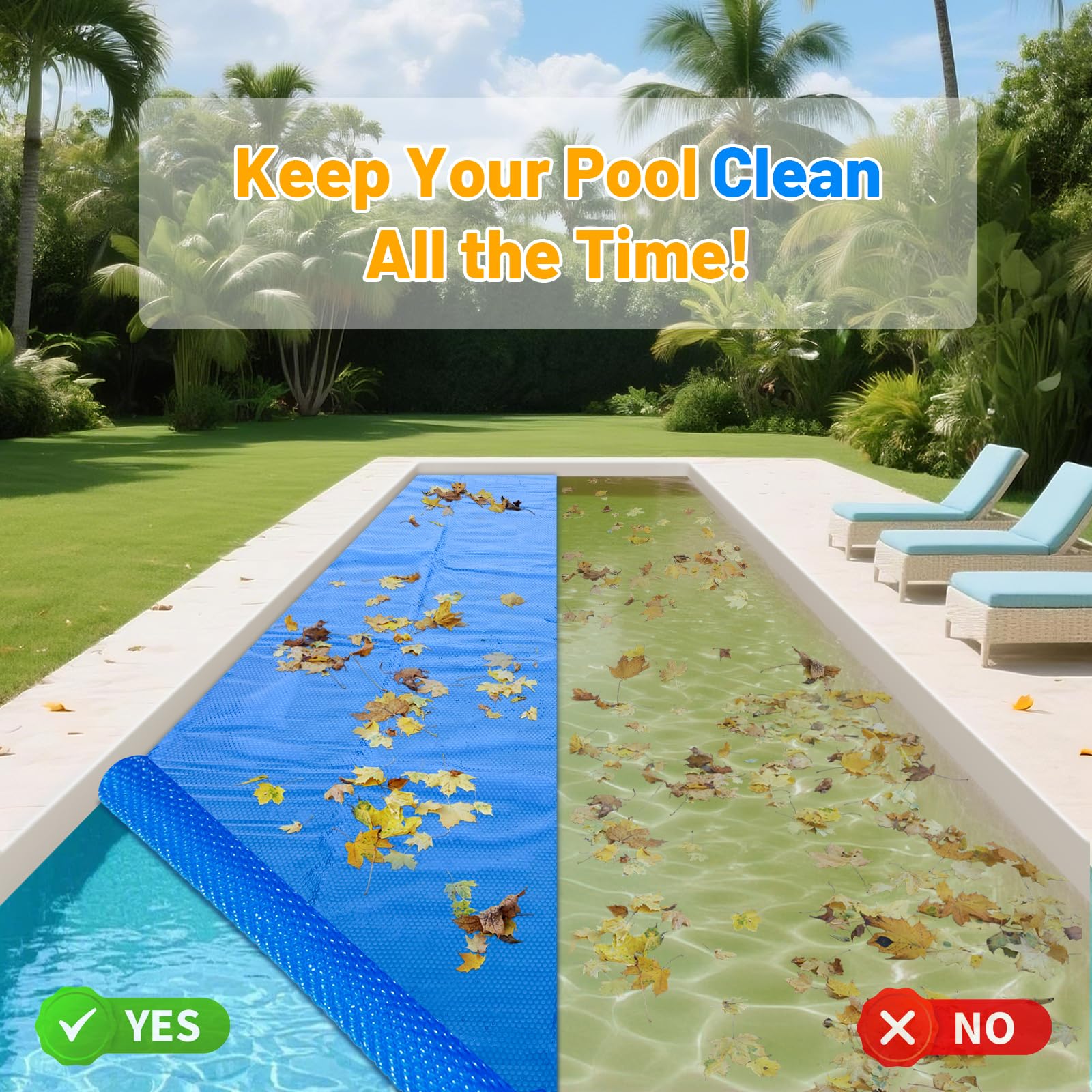 AllAreN Solar Pool Cover 6x12 ft blue on pool surface