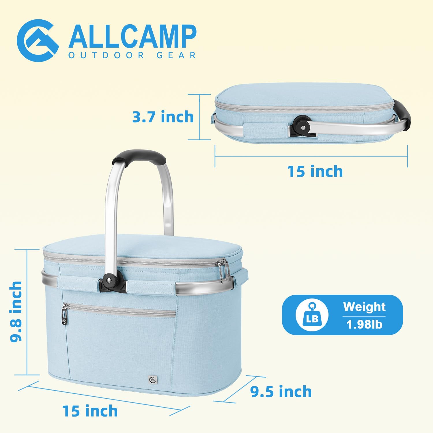 ALLCAMP Picnic Basket opened with food inside