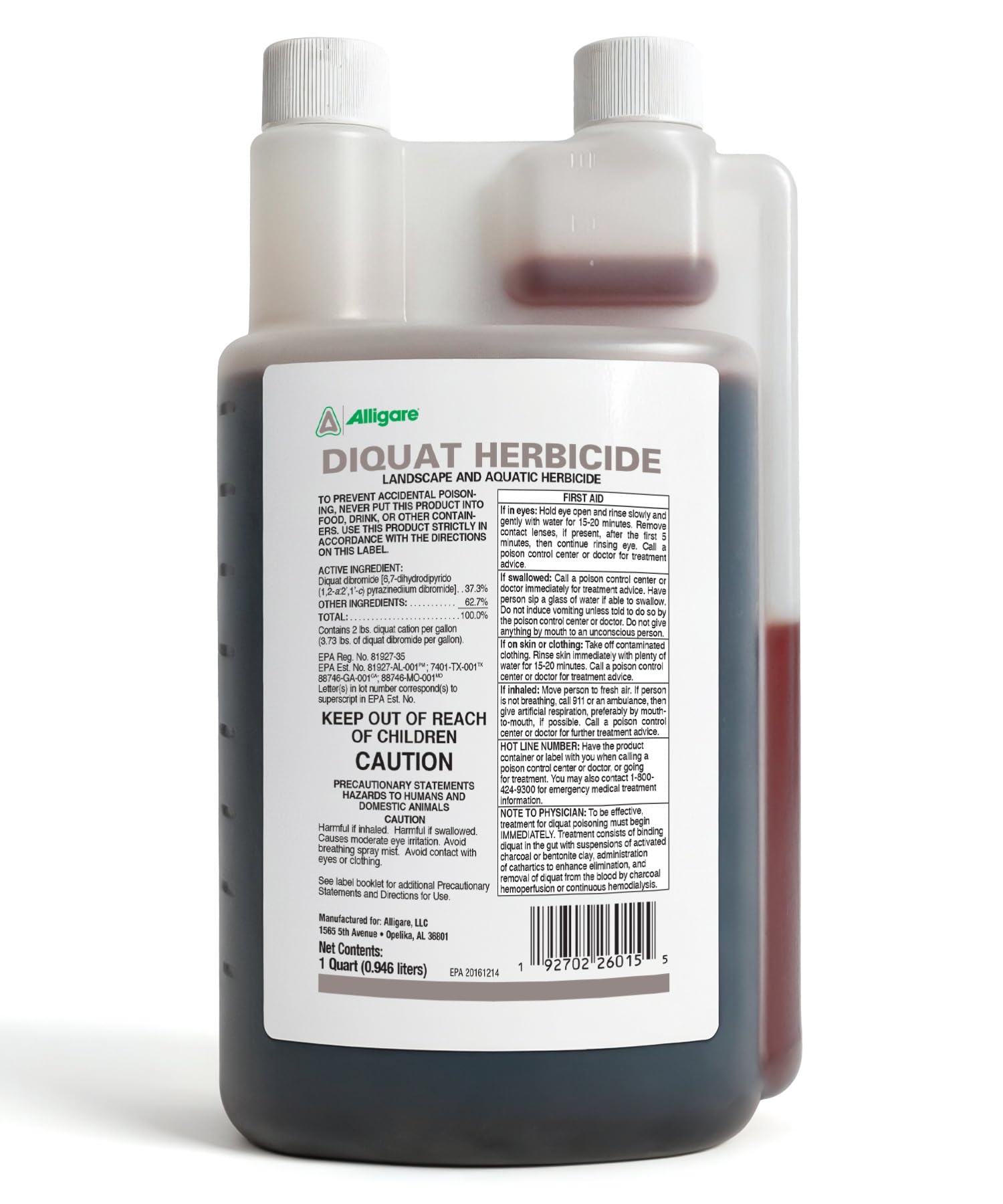 ALLIGARE Diquat Herbicide 1 Quart bottle front view