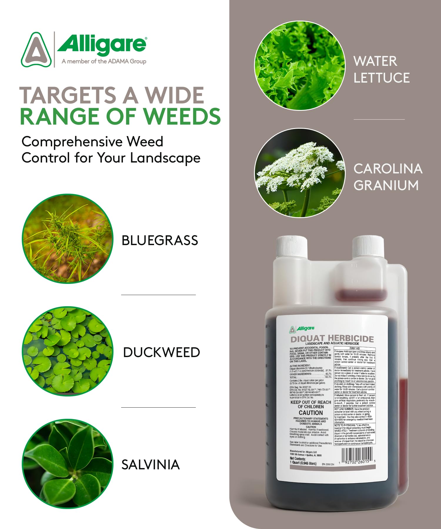 ALLIGARE Diquat Herbicide 1 Quart bottle side view