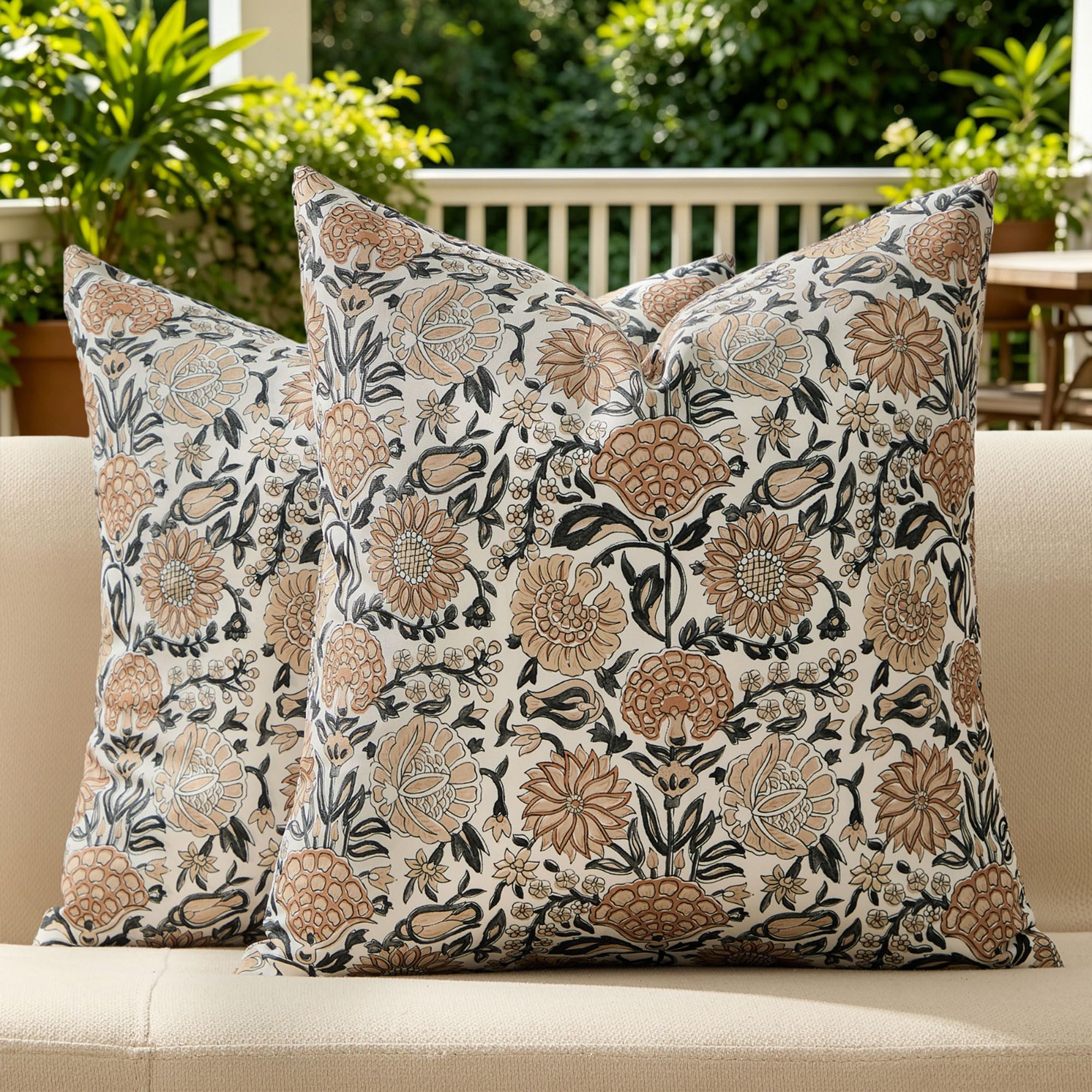 Allorry 16x16 waterproof pillow cover vintage brown floral front view