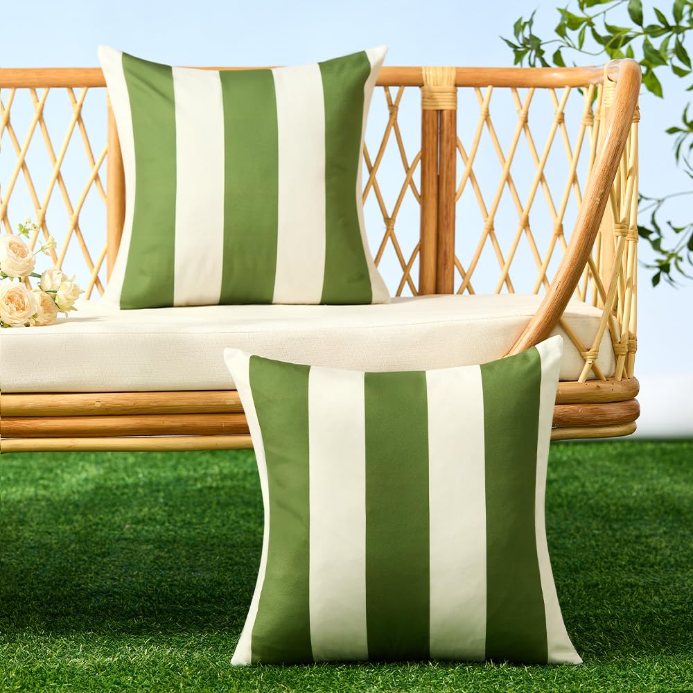 Allorry Outdoor Pillow Covers 18x18 olive green on patio sofa