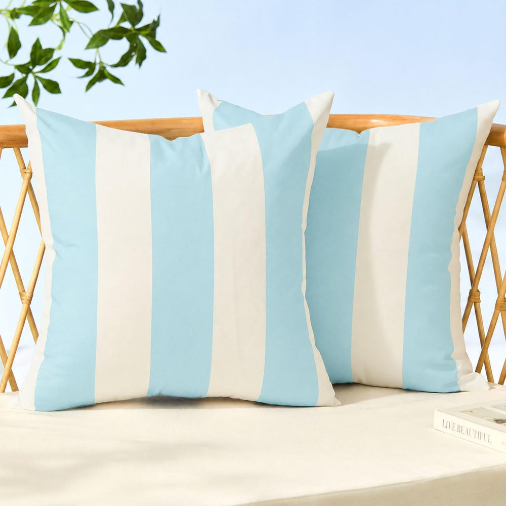 Allorry Outdoor Pillow Covers 20x20 light blue striped front view