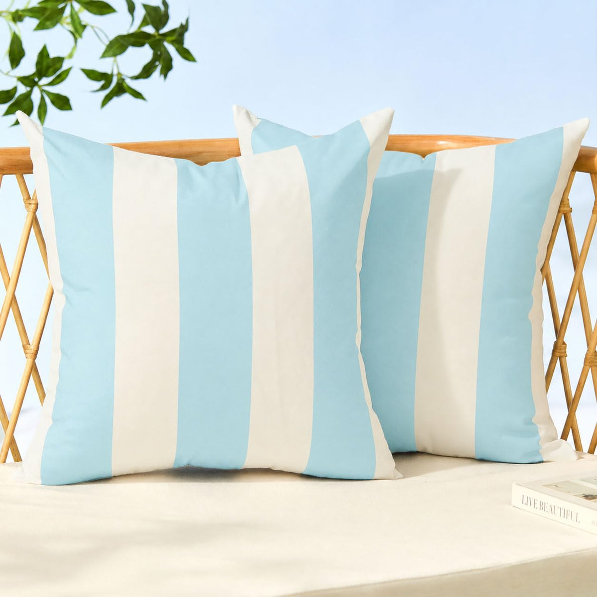 Allorry Outdoor Pillow Covers 20x20 light blue striped front view
