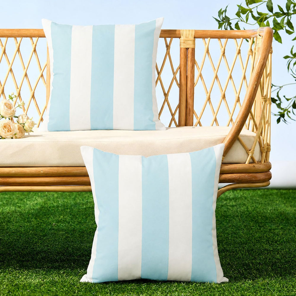 Allorry Outdoor Pillow Covers 20x20 light blue striped pattern close-up
