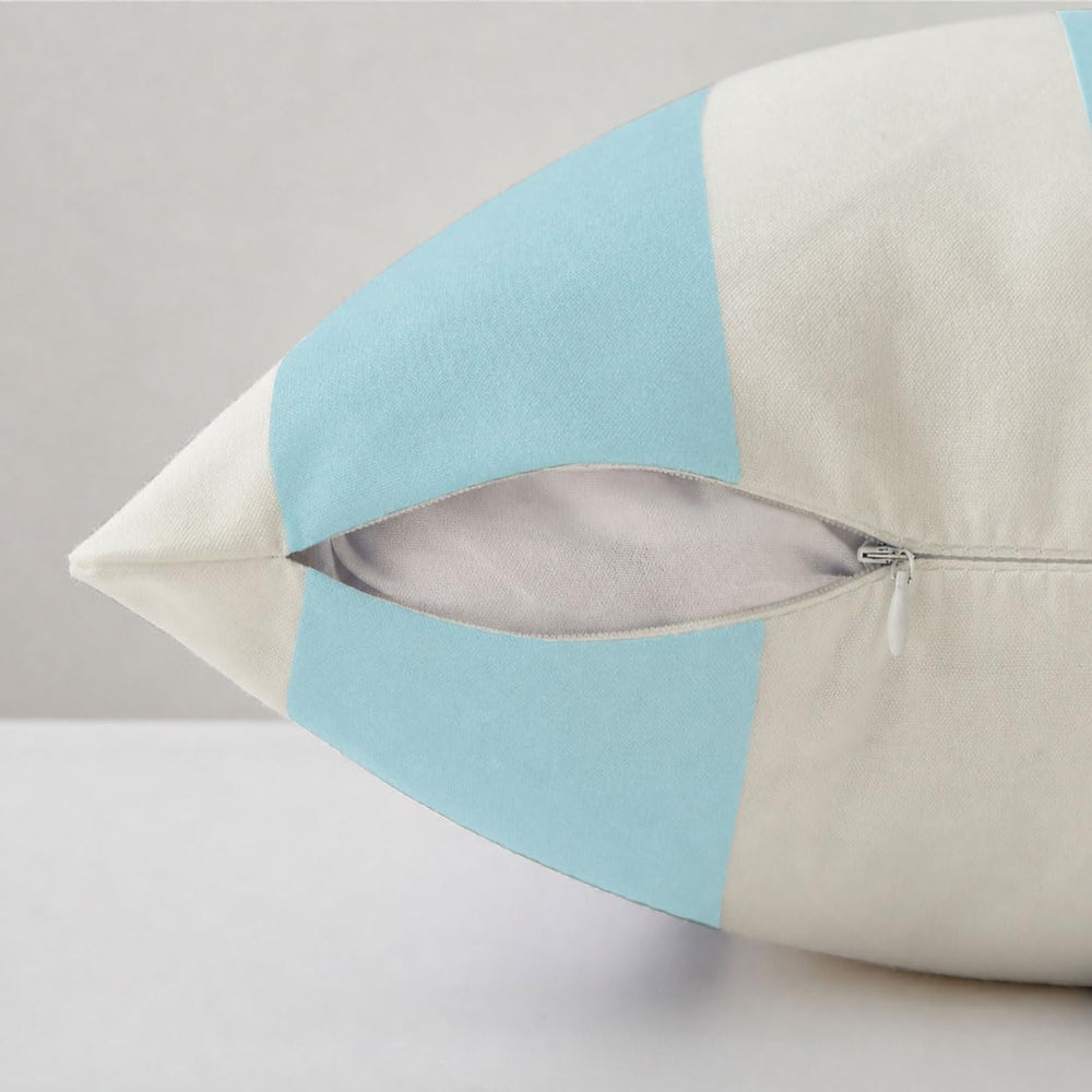 Allorry Outdoor Pillow Covers 20x20 light blue striped side view