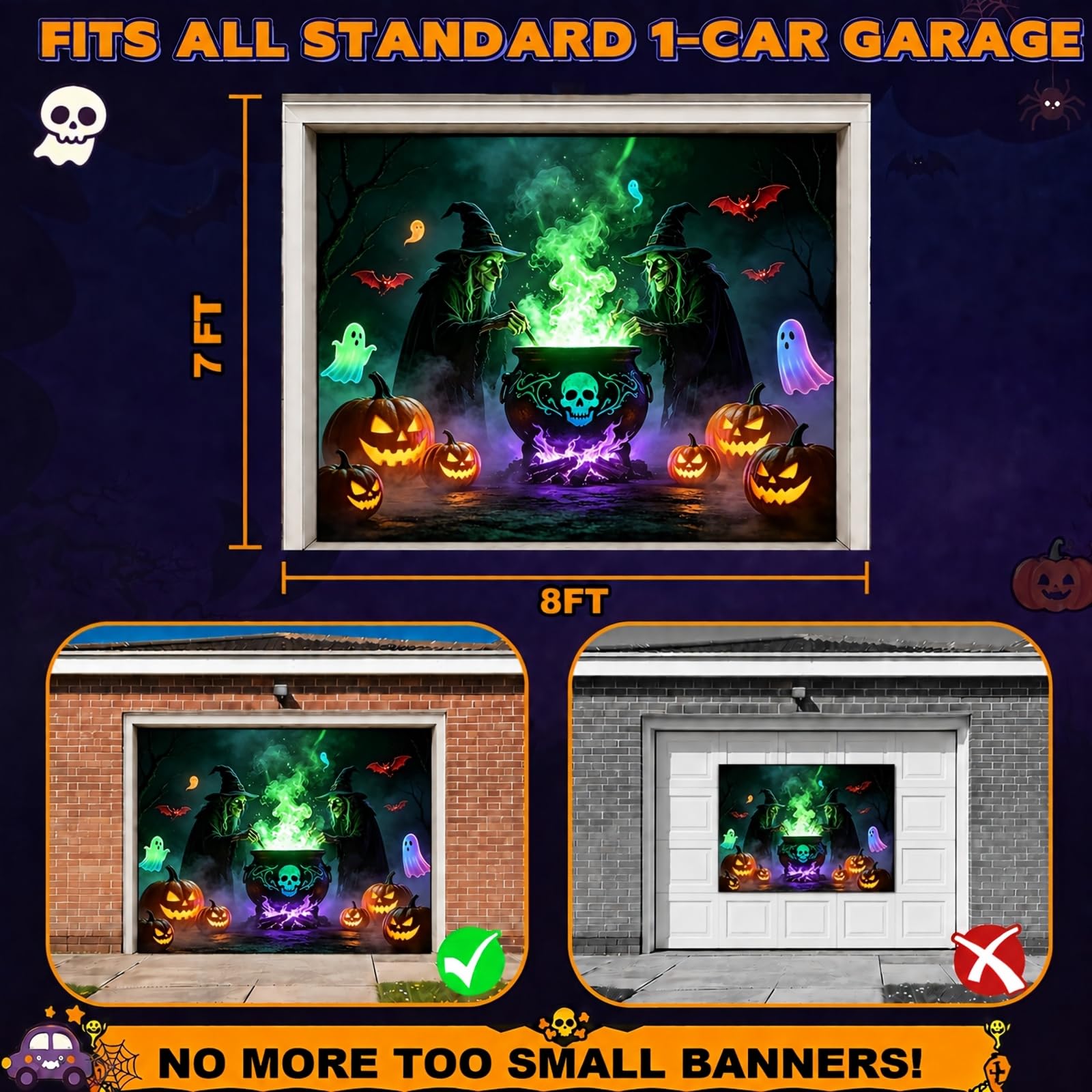 Allotall Halloween Garage Door Cover displayed on a garage door