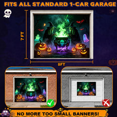 Allotall Halloween Garage Door Cover displayed on a garage door
