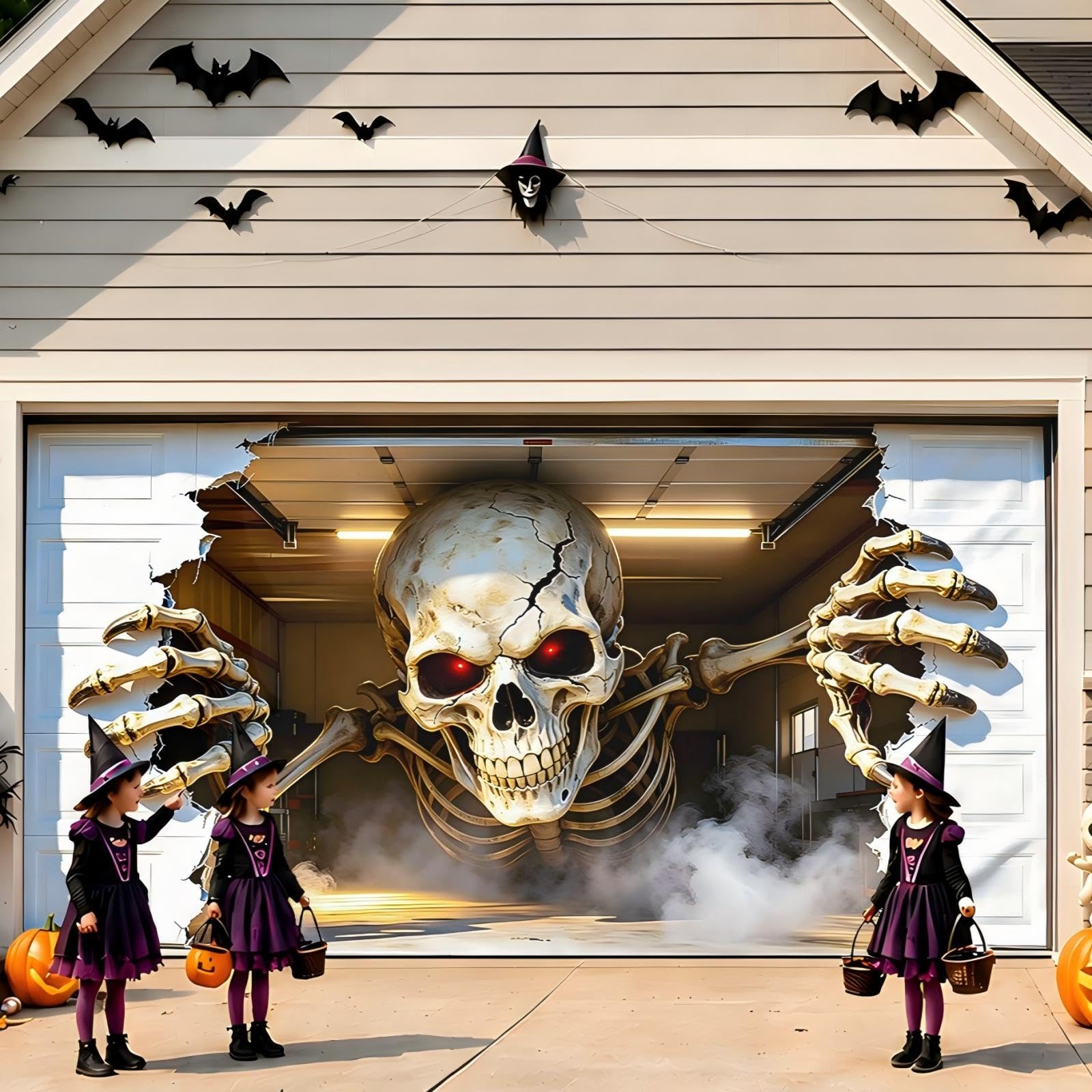 Allotall Halloween Garage Door Cover displayed on a garage door