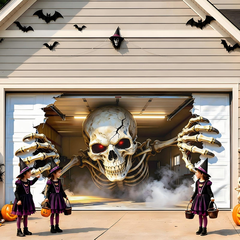 Allotall Halloween Garage Door Cover displayed on a garage door