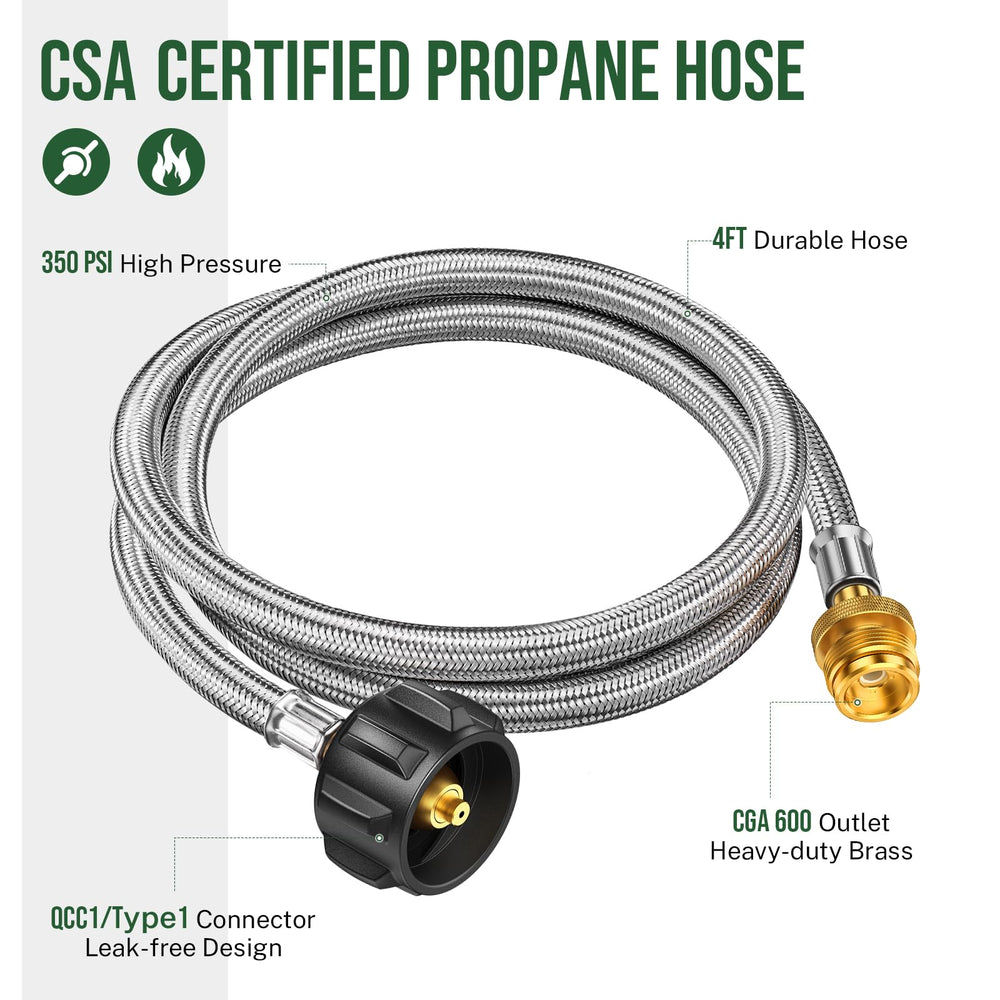 Alloxity propane hose adapter demonstrating flexibility and length