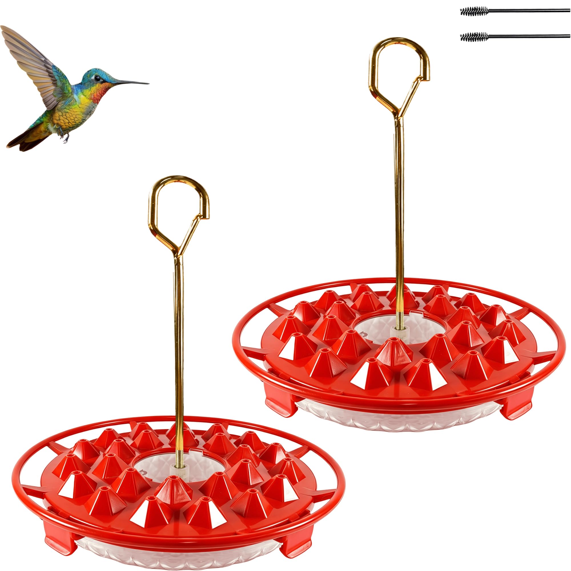 allslotx red hummingbird feeder front view with 25 ports