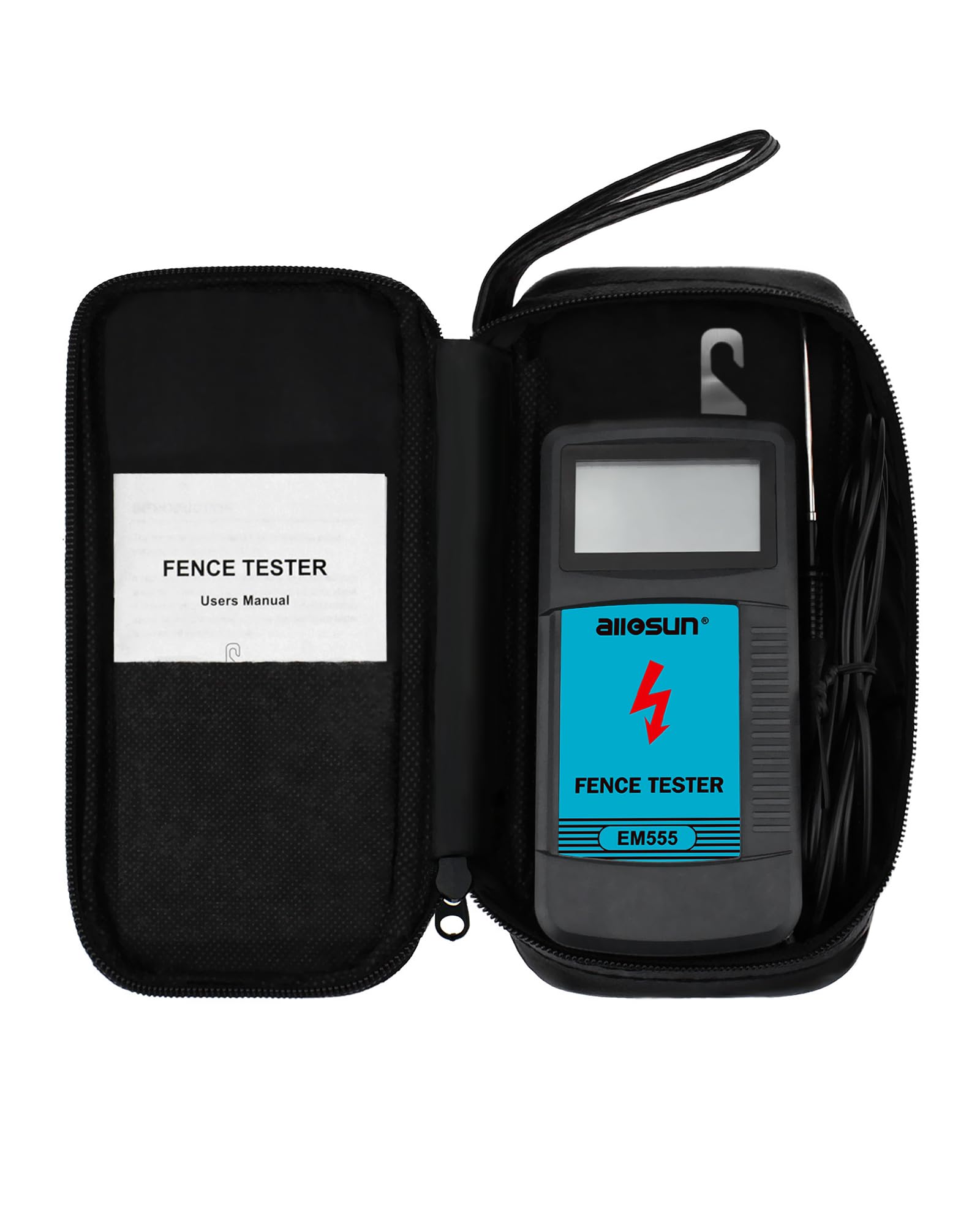 allsun Electric Fence Tester EM555 close-up of the LCD display