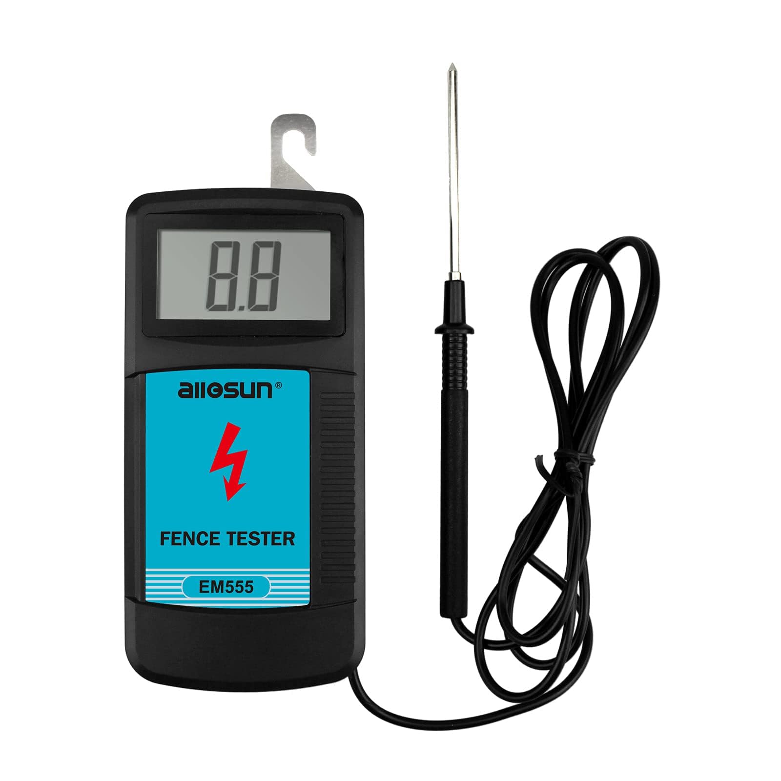 allsun Electric Fence Tester EM555 front view showing LCD display