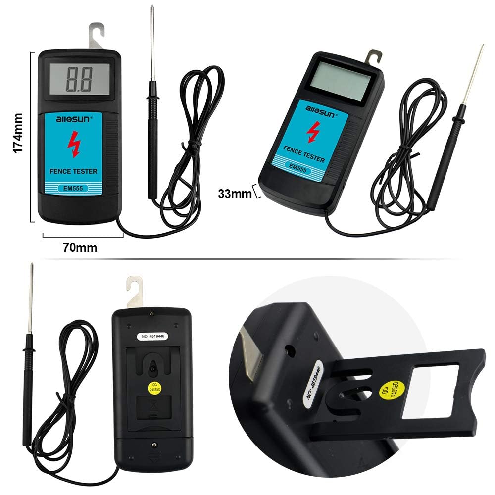 allsun Electric Fence Tester EM555 in use testing an electric fence