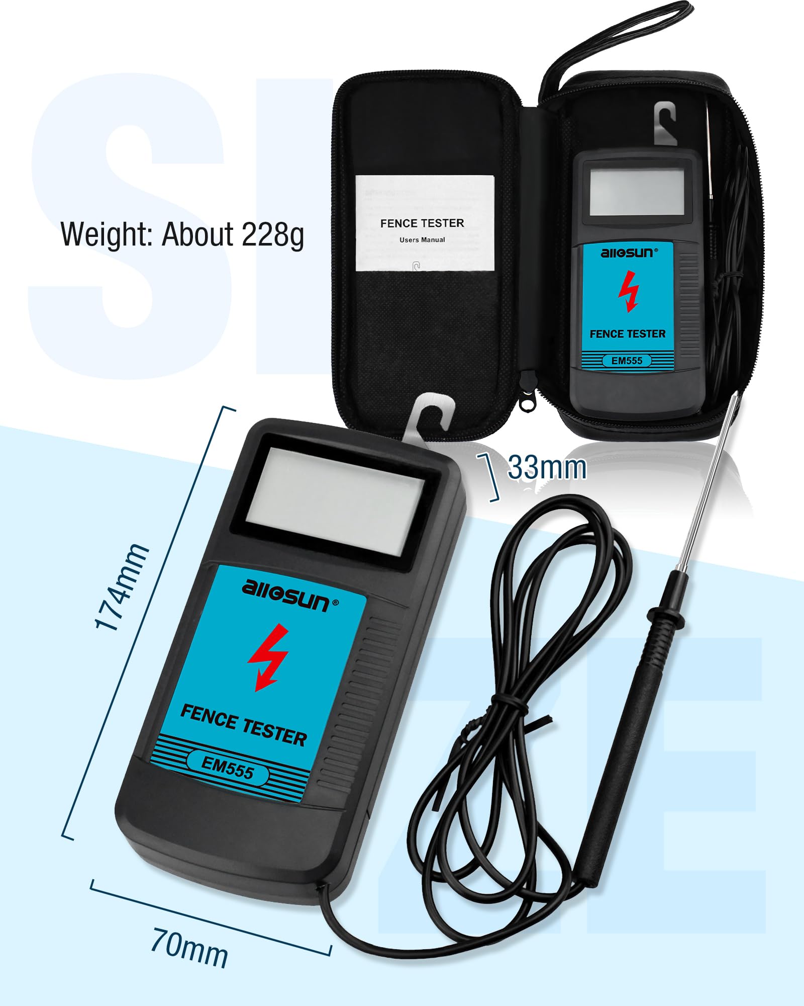 allsun Electric Fence Tester EM555 with English manual included