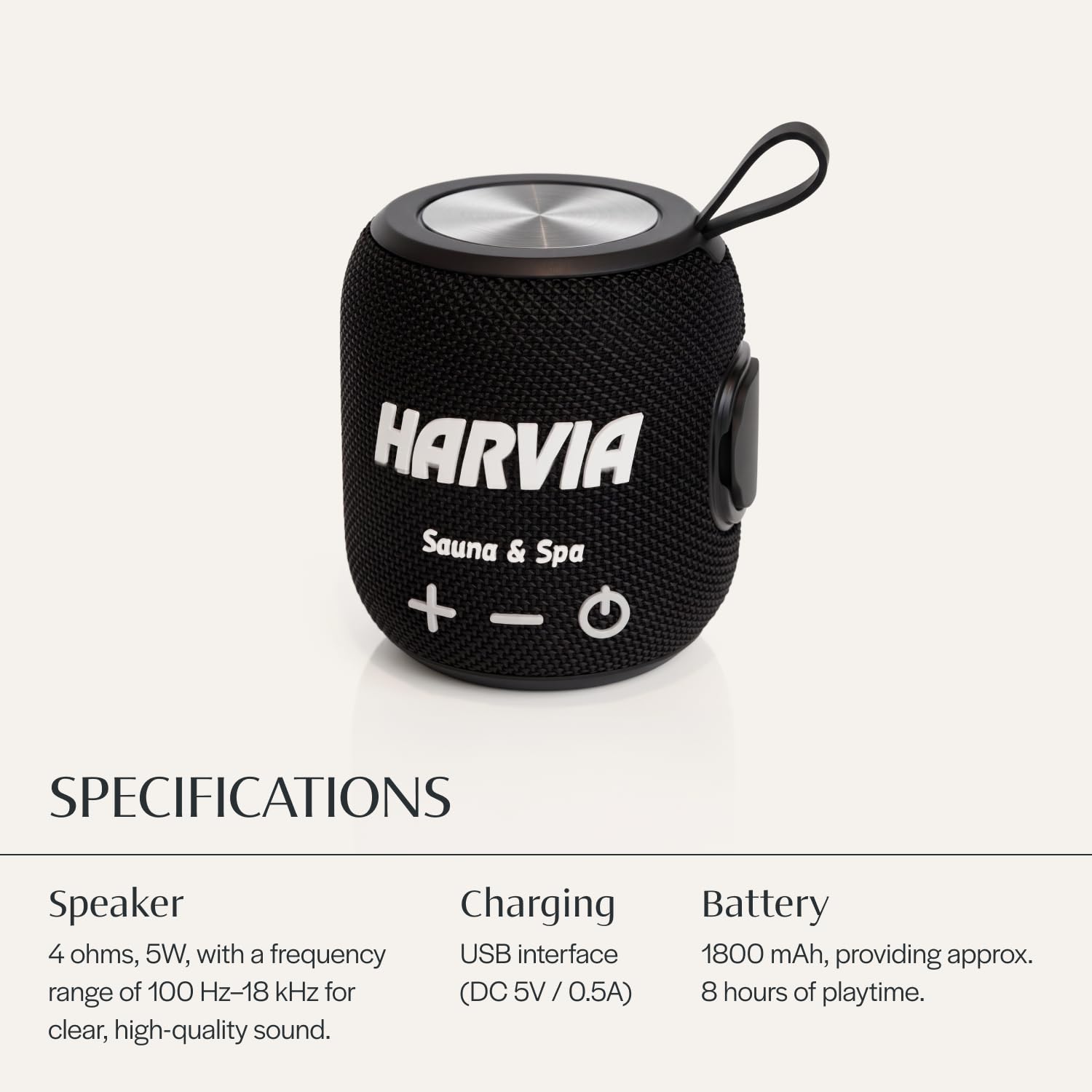 Almost Heaven Bluetooth Sauna Speaker displaying battery life