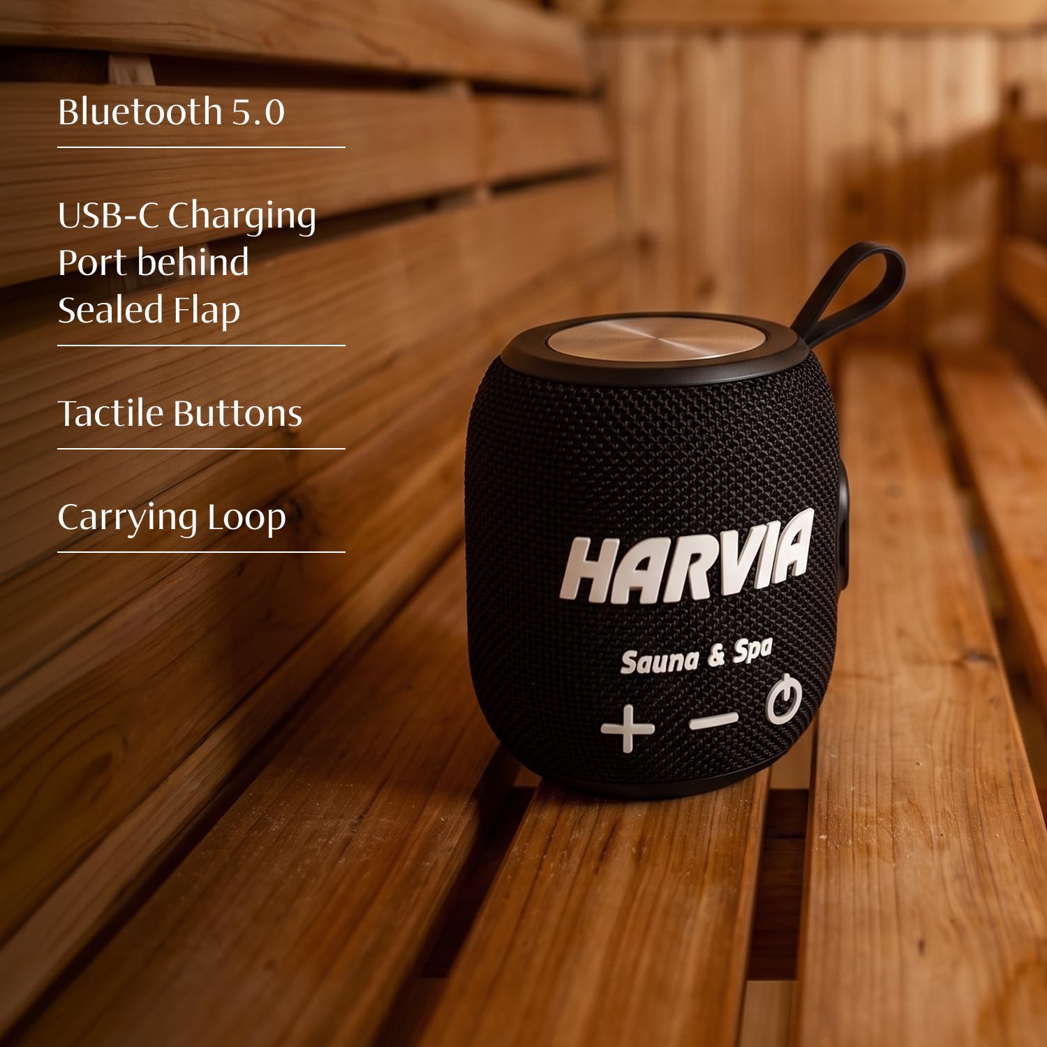 Almost Heaven Bluetooth Sauna Speaker in sauna setting