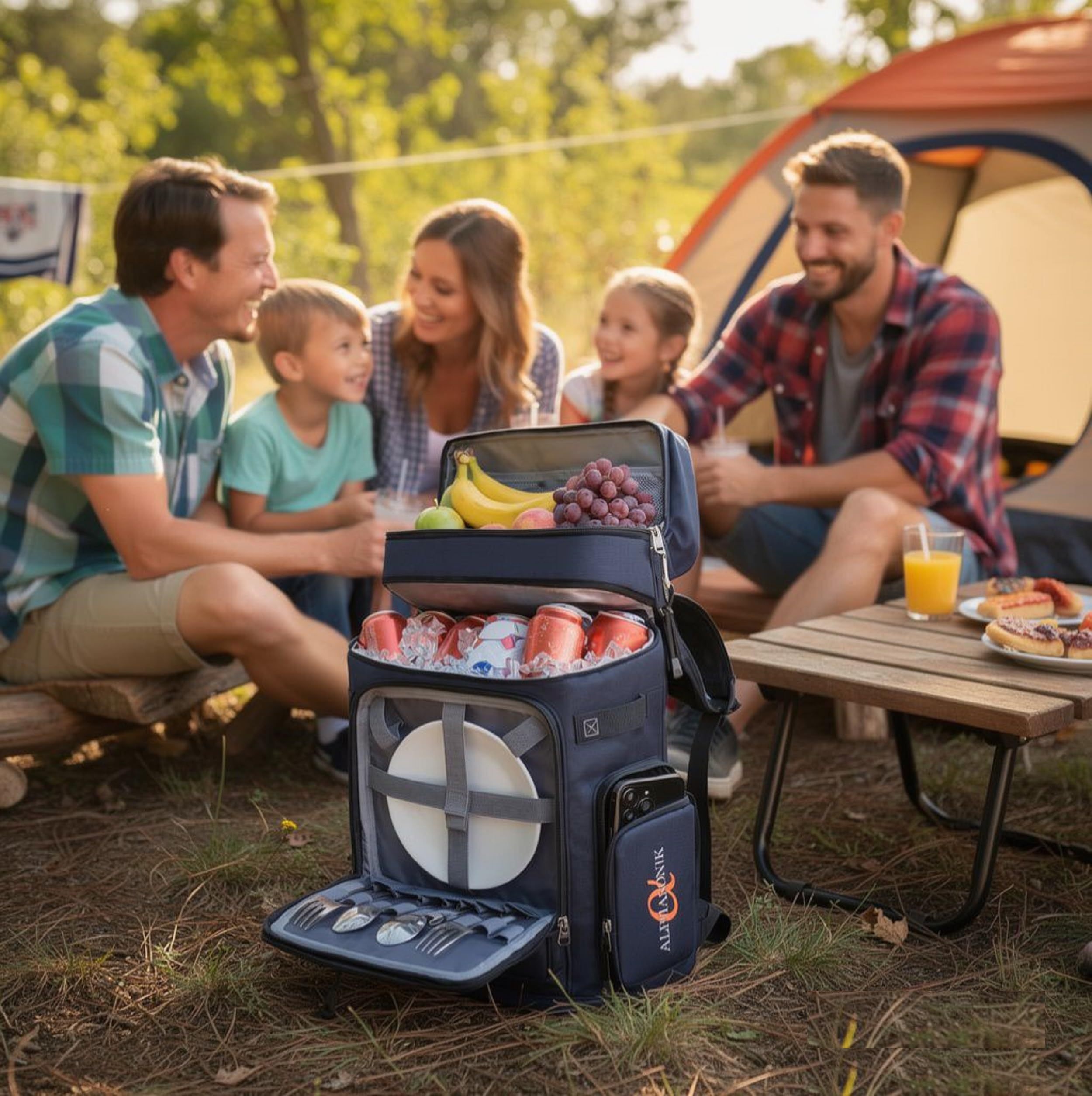 Alphasonik Cooler Backpack being used at a picnic